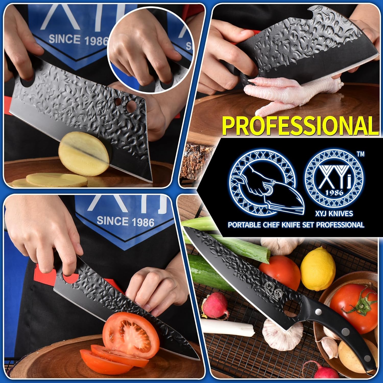 XYJ 10 Pieces Knives Set With Magnetic Knife Block, Bag, Kitchen Knife Set, High Carbon Steel, Full Tang, Black