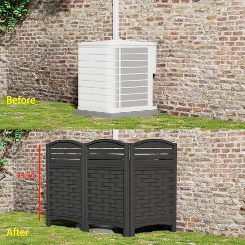 ADDOK Air Conditioner Fence Privacy Screen,Resin Outdoor Privacy Vinyl Fence,4 Panels Trash Can Enclosure,45" (H) x 22" (W) Per Pool Equipment Enclosure with Metal Stake