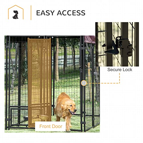 PawHut 4.6' x 4.6' x 5' Dog Kennel Outside, Welded Wire Outdoor Dog Kennel Run with Waterproof & UV Resistant Cover, for S&M Breeds, Chickens, Ducks, Black