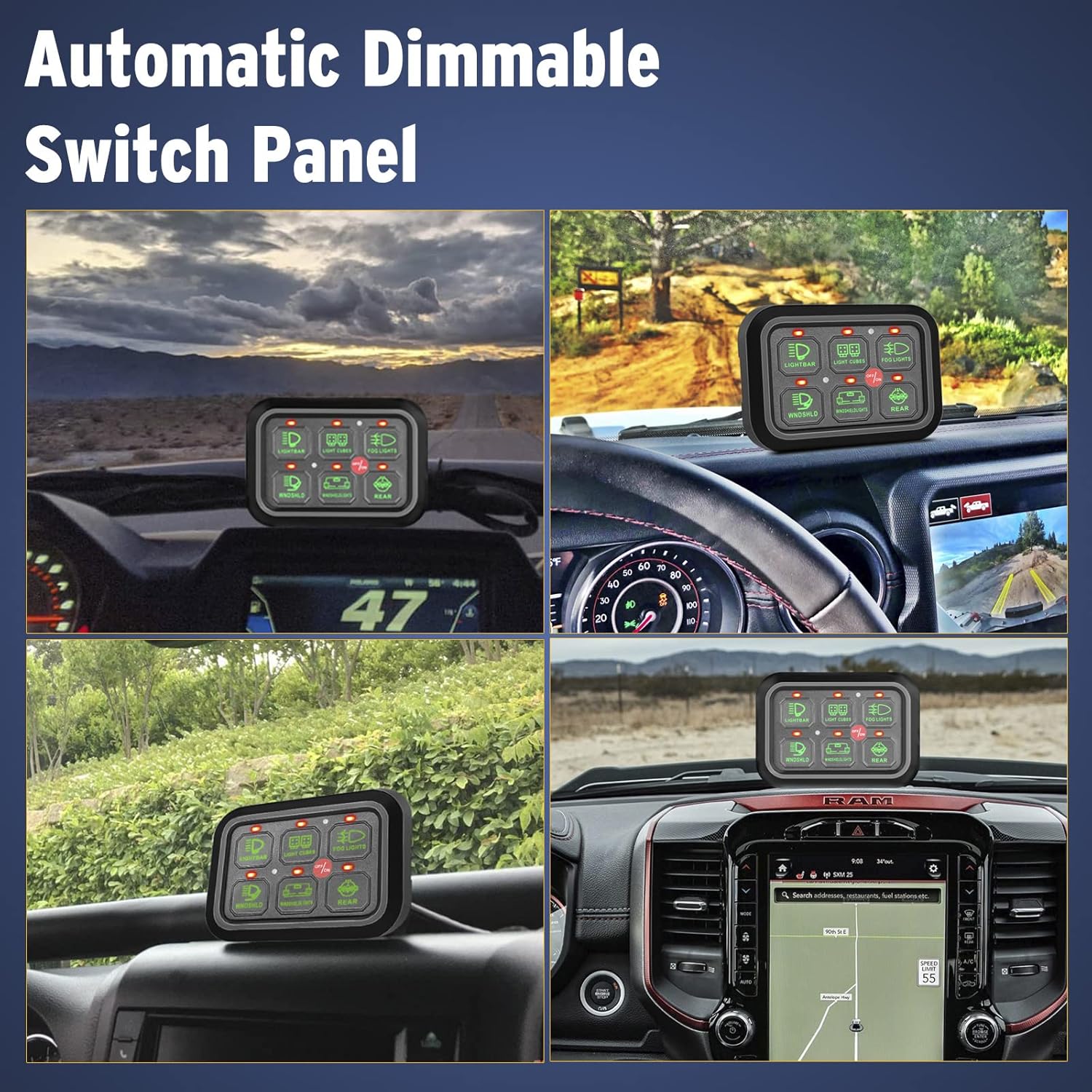 ANGU-OFFROAD 6 Gang Switch Panel, 12V Pod Electronic Fuse System Electronic Fuse System Circuit Control Box with Harness Label Sticker Circuit Control Box Pod for Car Truck Boat ATV UTV Offroad