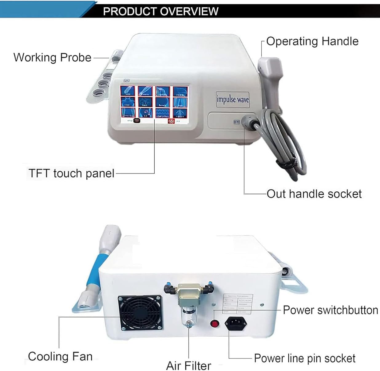 Pneumatic Extracorporeal Shockwave Therapy Machine, Portable Multifunctional Shock Wave Massager with 5 Massage Heads, for Pain Relief Massage