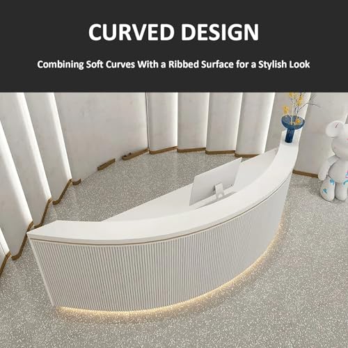 Modern Curved Shaped Reception Desk, Company Bar Table Front Desk, Consultation Office Desk Retail Cashier Counter (Pink, 59" L*24" W*39.4" H)