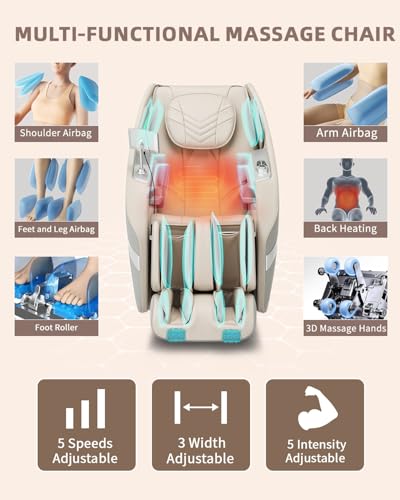 3D Full Body Massage Chair, Zero Gravity with Heat, 12 Auto-Modes, Shiatsu Foot & 55“ SL-Track, 28 Airbags, Footcare Massage, Grey