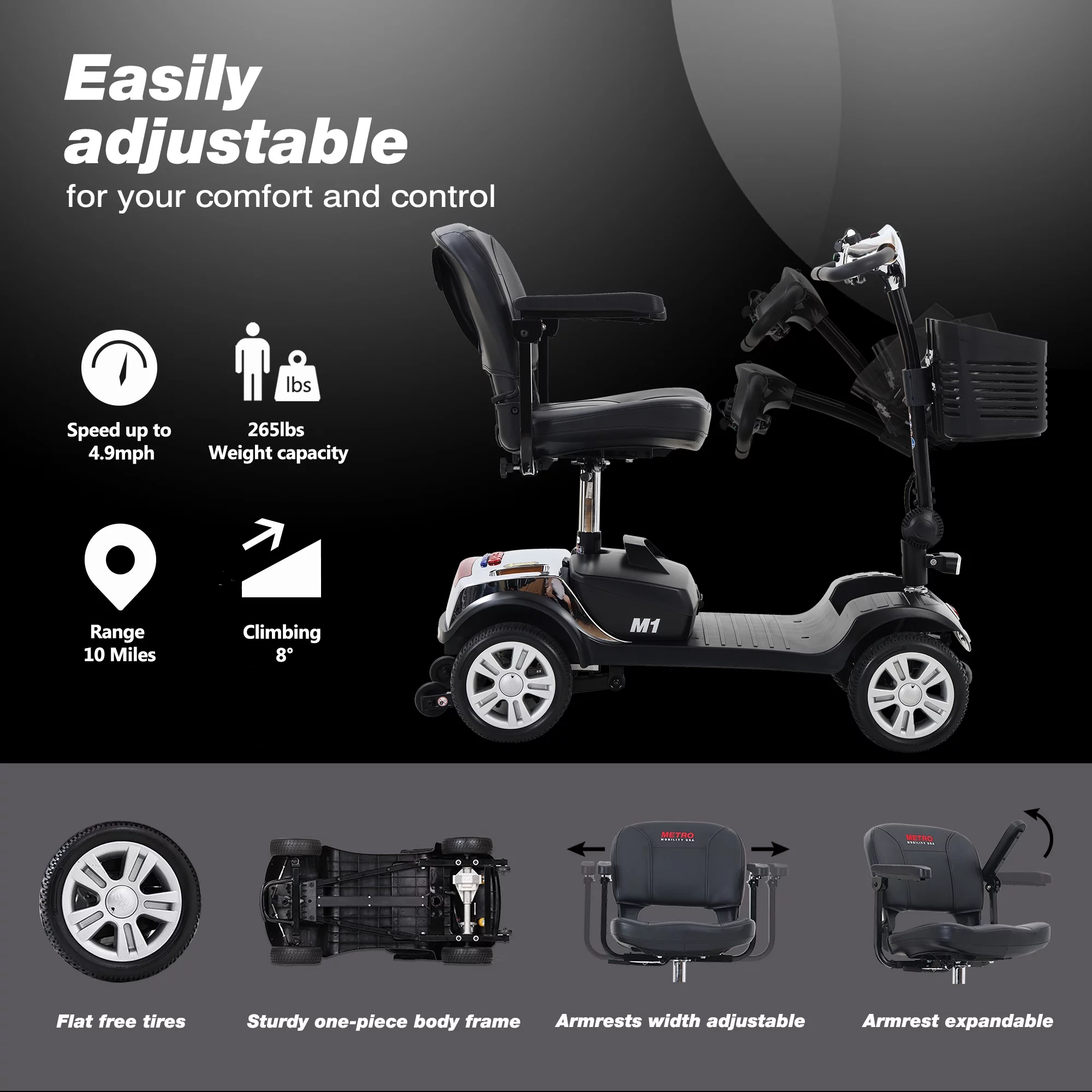 Travel Mobility Scooter, Heavy Duty Electric Scooters with 4 Anti-Tip Wheels, Compact Lightweight Mobility Scooters for Senior Adults Elderly, Foldable Mobility Scooter, Holds 300lbs, Purple