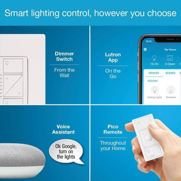 Lutron Caseta Wireless Smart Lighting Dimmer Switch (2 Count) Starter Kit w/ Google Mini Chalk