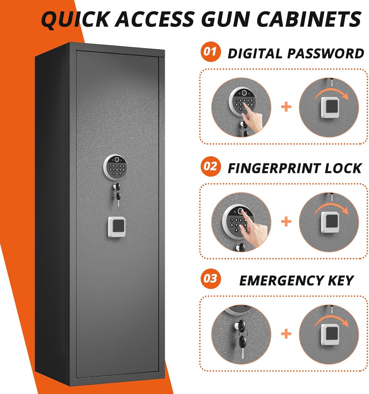 Gun Safes Cabinets Biometric Fingerprint Gun Safes Fireproof for 5 Home Rifle Shotguns and 3 Pistols with 3 Ammunition Storage Rack and Led Light