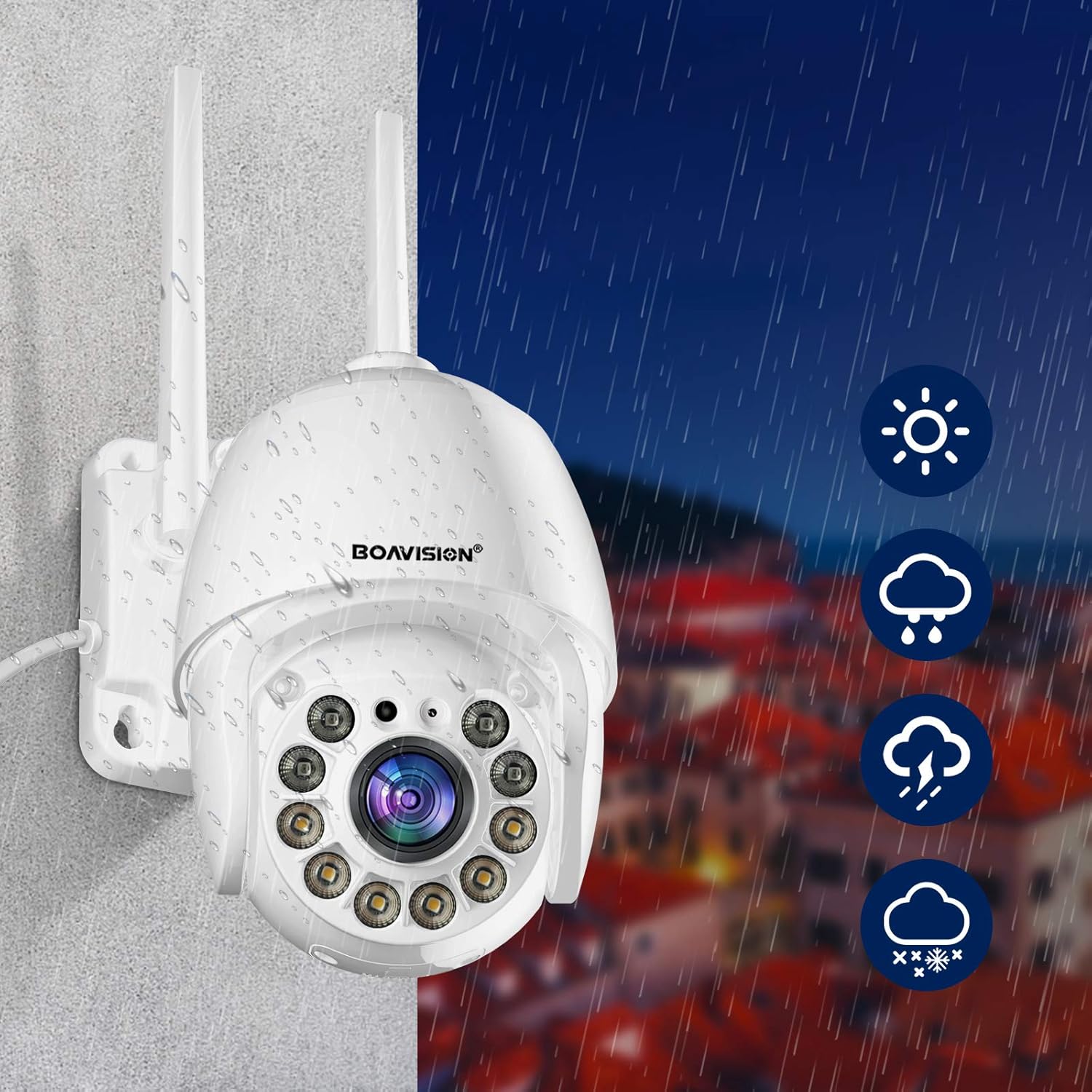 Security Camera Outdoor, Wireless WiFi IP Camera Home Security System 360&deg; View,Motion Detection, auto Tracking,Two Way Talk,HD 1080P pan Tile Full Color Night Vision Boavision