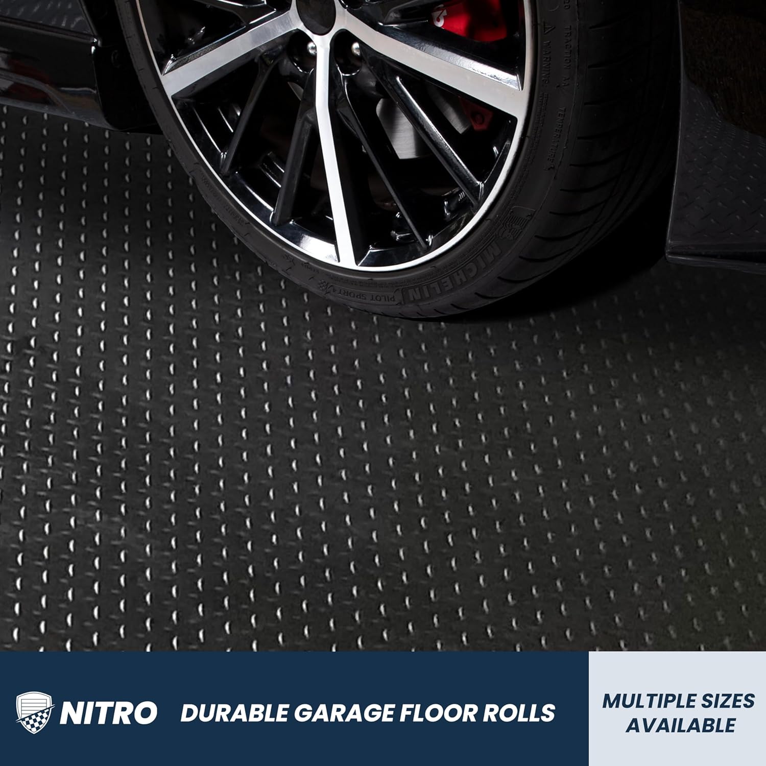 Flooring Inc's 1.6mm Nitro Garage Floor Mat, Truck & Car Garage Mat, Flexible Vinyl Garage Flooring for Stronger & Safer Garage, Workshop or Trailer, Diamond Pattern, 7.5' x 20', Midnight Black