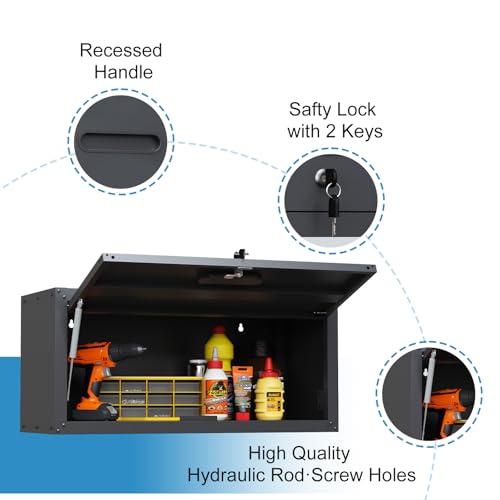 Garage Storage Cabinet Wall Cabinet with 2 Doors,Lockable Tool Cabinets Wall Mounted with Adjustale Shelves,Heavy Duty Steel Hanging Cabinets for Warehouse Kitchen Laundry,Assembly Required