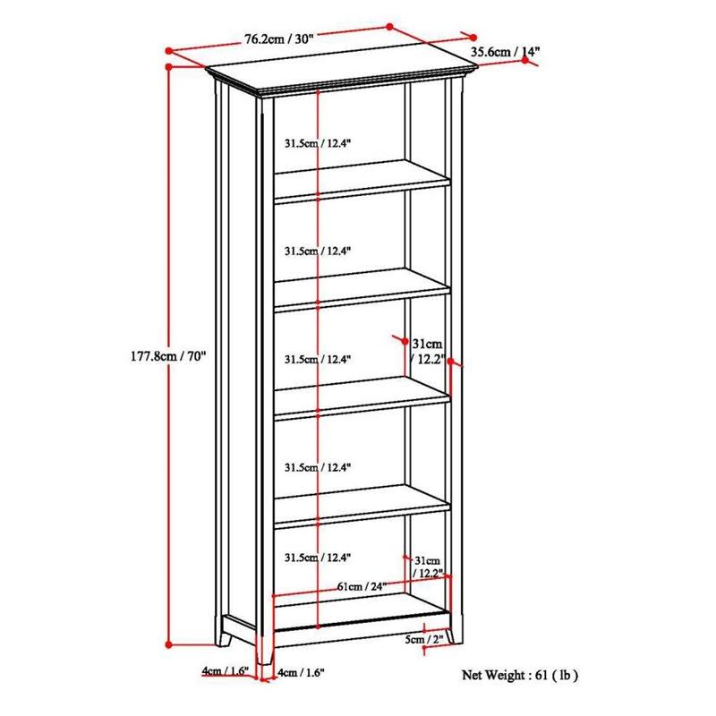 Simpli Home Amherst Solid Wood 5 Shelf Bookcase in Black