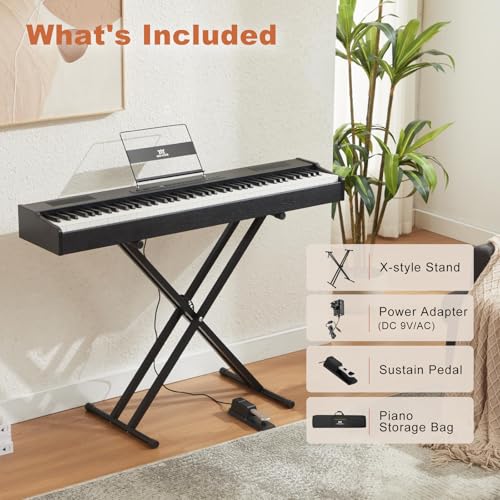MUSTAR Digital Piano 88 Key Weighted Keyboard Hammer Action, MDP-1200 Weighted Keyboard with Stand, Full Size Electric Piano Keyboard 88 Keys with for Beginners, Portable Case, Sustain Pedal, Black