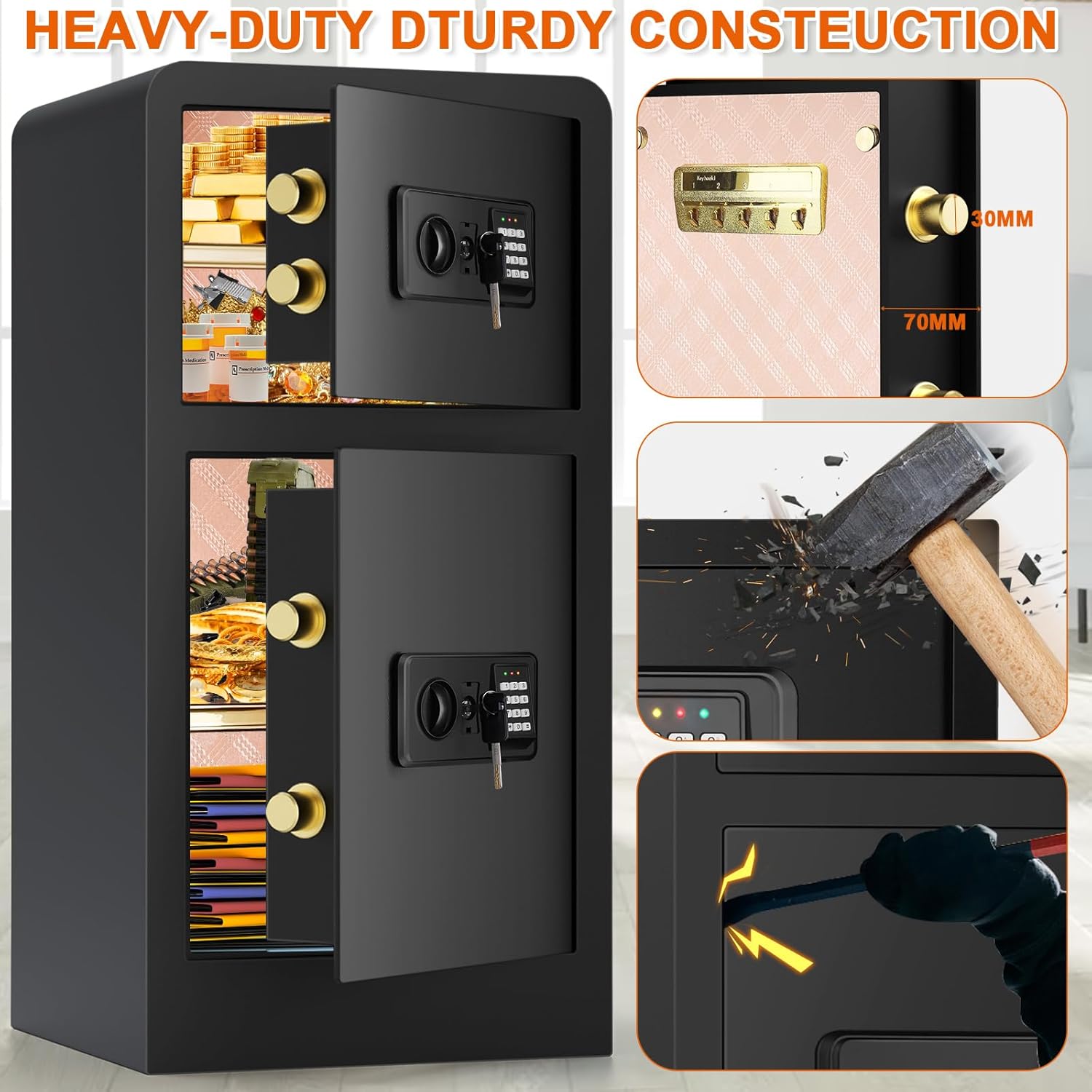 5.0 Cuft Extra Large Fireproof Safe Box with [𝑫𝒐𝒖𝒃𝒍𝒆 𝑫𝒐𝒐𝒓], Heavy Duty Digital Home Security Safe with Hidden Lock Box, Anti-Theft Fire Proof Home Safe for Money, Valuable, Document