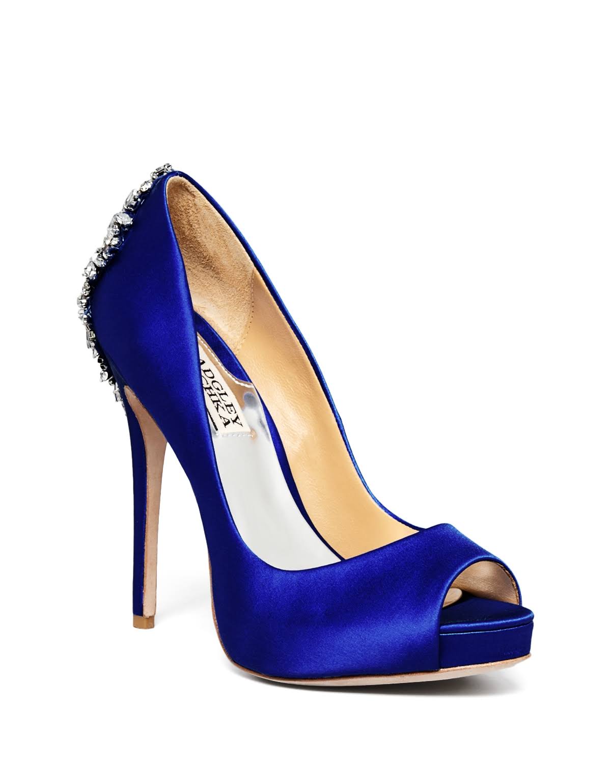 Badgley Mischka Kiara Jeweled Satin Peep-Toe Pumps, Size: 8, White