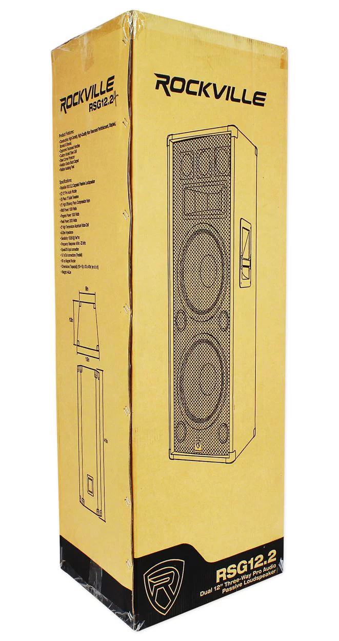 (2) Rockville RSG12.2 Dual 12” 2000 Watt 3Way 4-Ohm Passive DJ/Pro Audio Speaker