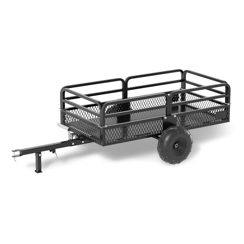 ATV Trailer Steel Dump Cart, Heavy Duty Carts with Wheels 1500lbs 15 cu. ft Capacity Utility Trailer Yard Garden Trailer W/Support feet & Removable Sides for Tractors, ATV, UTV, Lawn Mowers