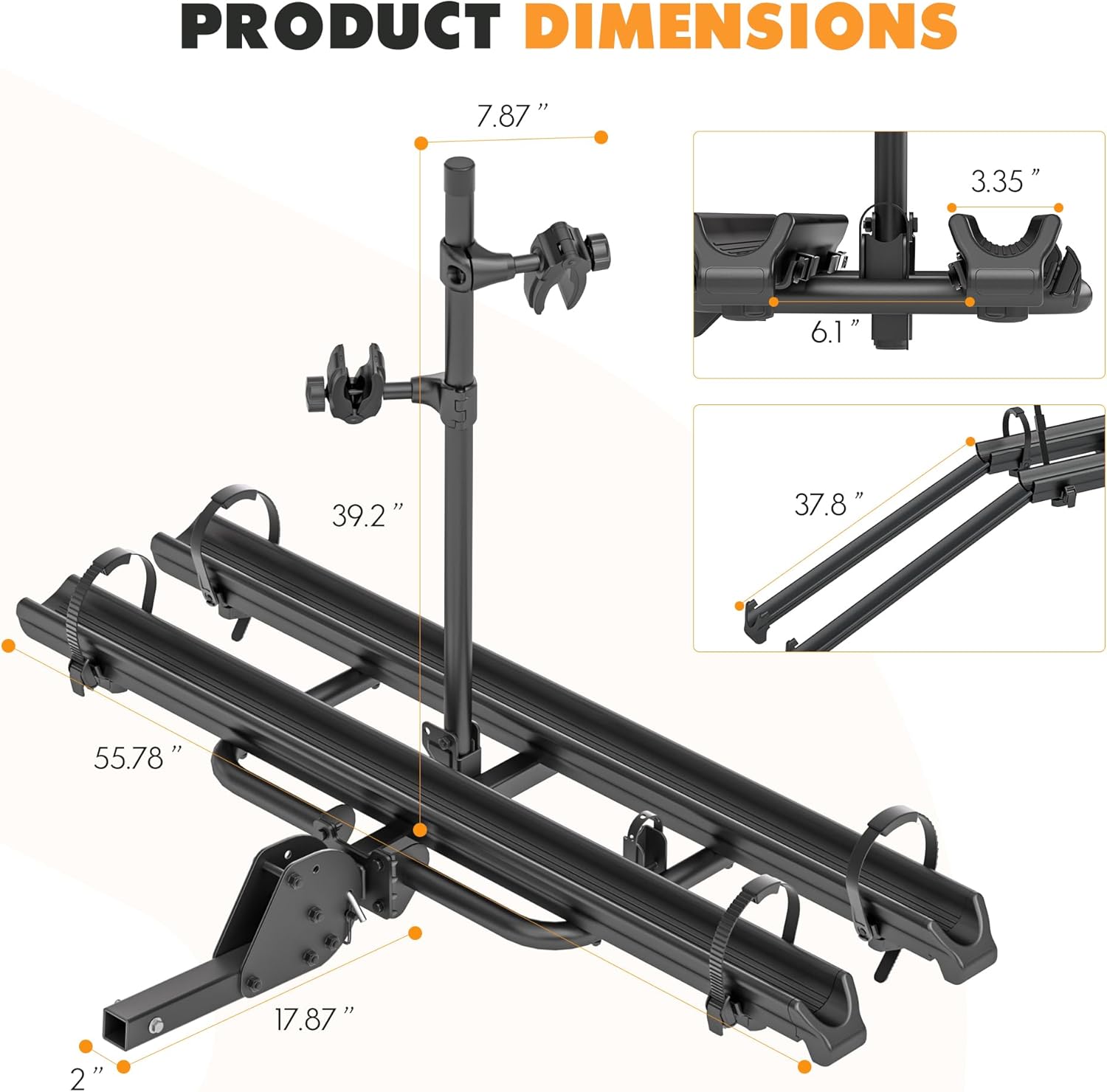 2 EBike Rack With Ramp, 2" Hitch Mounted Carrier Bike Racks Platform, 200 Lbs Max Loading for Standard, Fat Tire and Electric Bicycles, Foldable Heavy Duty E-Bike Rack for SUVs Cars Trucks RV
