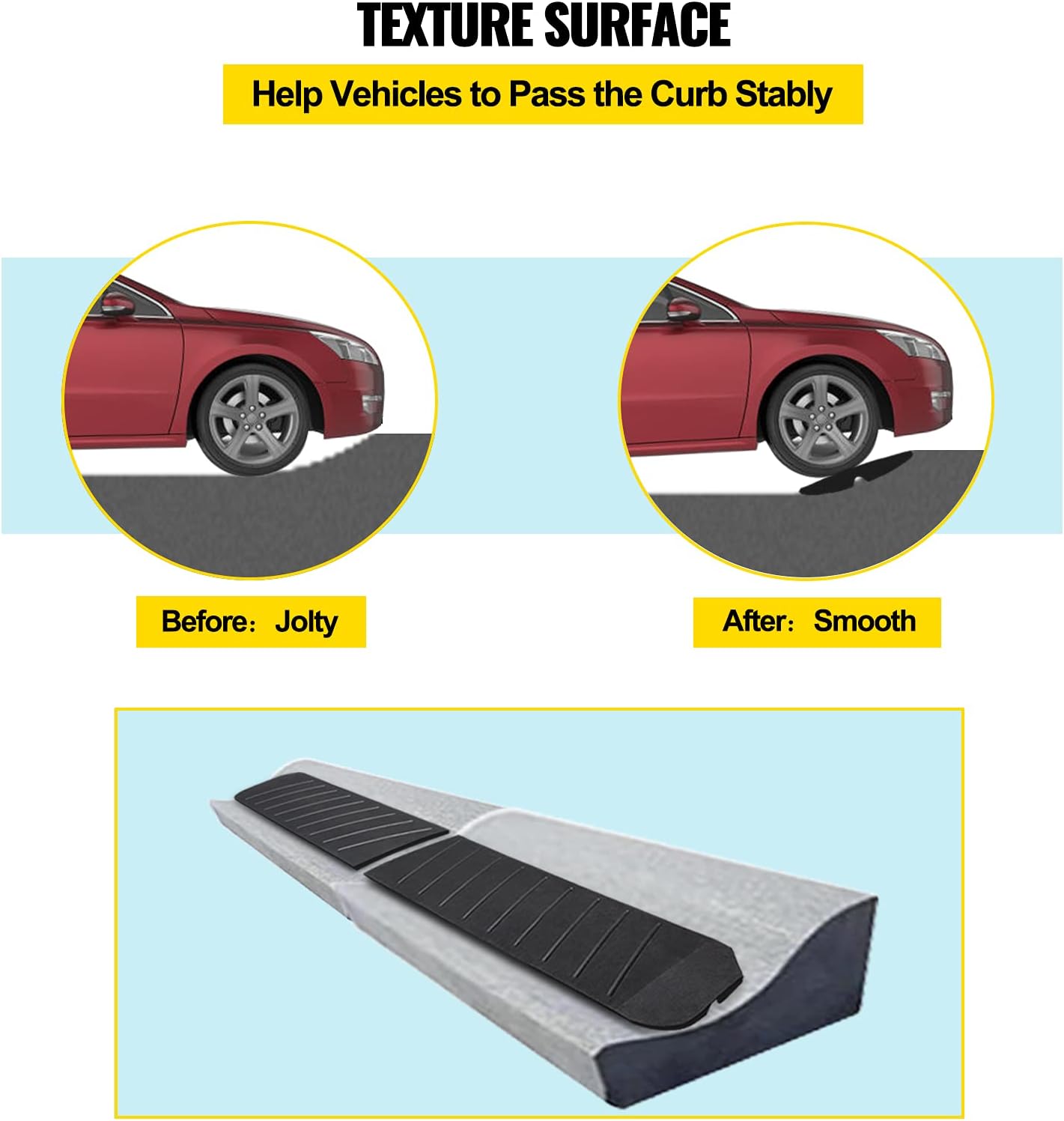VEVOR Curb Ramp, 2 Pack Rubber Driveway Ramps, Heavy Duty 32000 lbs Weight Capacity Threshold Ramp, 2.6 inch High Curbside Bridge Ramps for Loading Dock Garage Sidewalk, Expandable Full Ramp Set