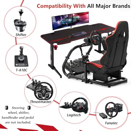 Marada Racing Sim Cockpit Stand with comfortable Seat Fit for Logitech/Fanatec/Thrustmaster G27 G923 G920,Large Round Tube&Adjustable Professional Driving Race Mount,Wheel Pedal Handbrake Not Included