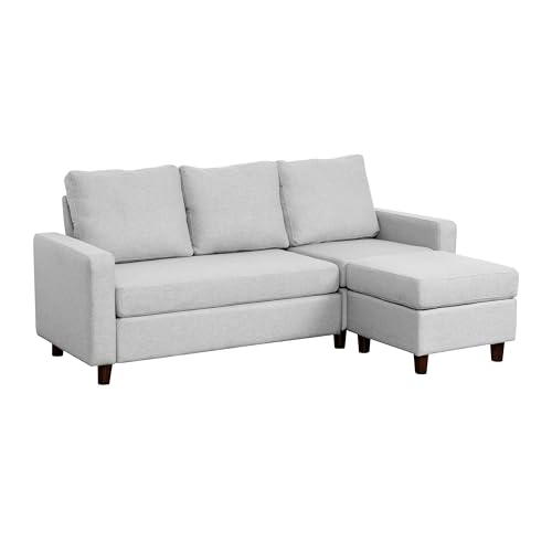 Babion 79" Convertible Sectional Sofa Couch, Linen Fabric L-Shaped Couch 3-Seat Sofa with Removable Ottoman for Living Room, Apartment and Compact Spaces, Light Gray