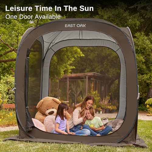 EAST OAK Screen House Tent Pop-Up, Portable Screen Room Canopy Instant Screen Tent 10 x 10 FT with Carry Bag for Patio, Backyard, Deck & Outdoor Activities, Beige