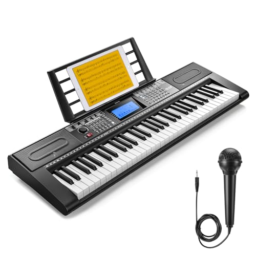 Donner 61 Key Keyboard Piano, Electric Piano Keyboard Kit with 249 Voices, 249 Rhythms - Includes Piano Stand, Stool, Microphone, Gift for Beginners, Black (DEK-610S)