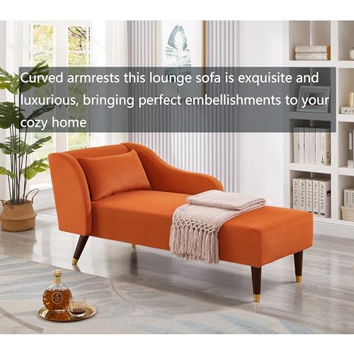 Modern Chaise Lounge in Comfortable Velvet Fabric with Tilting Backrest and Curved Armrests, 1 Pillow for Living Room, Bedroom, Guest Room, Apartment and Office. (Grey)
