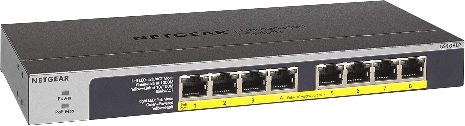 NETGEAR 16-Port Gigabit Ethernet Unmanaged PoE Switch (GS116PP) - with 16 x PoE+ @ 183W, Desktop, Wall Mount or Rackmount, and Limited Lifetime Protection