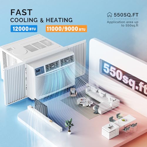 ROVSUN Window Air Conditioner with Heat, Window AC Unit & Heater Combo with APP & Voice Smart Control & Timer Function