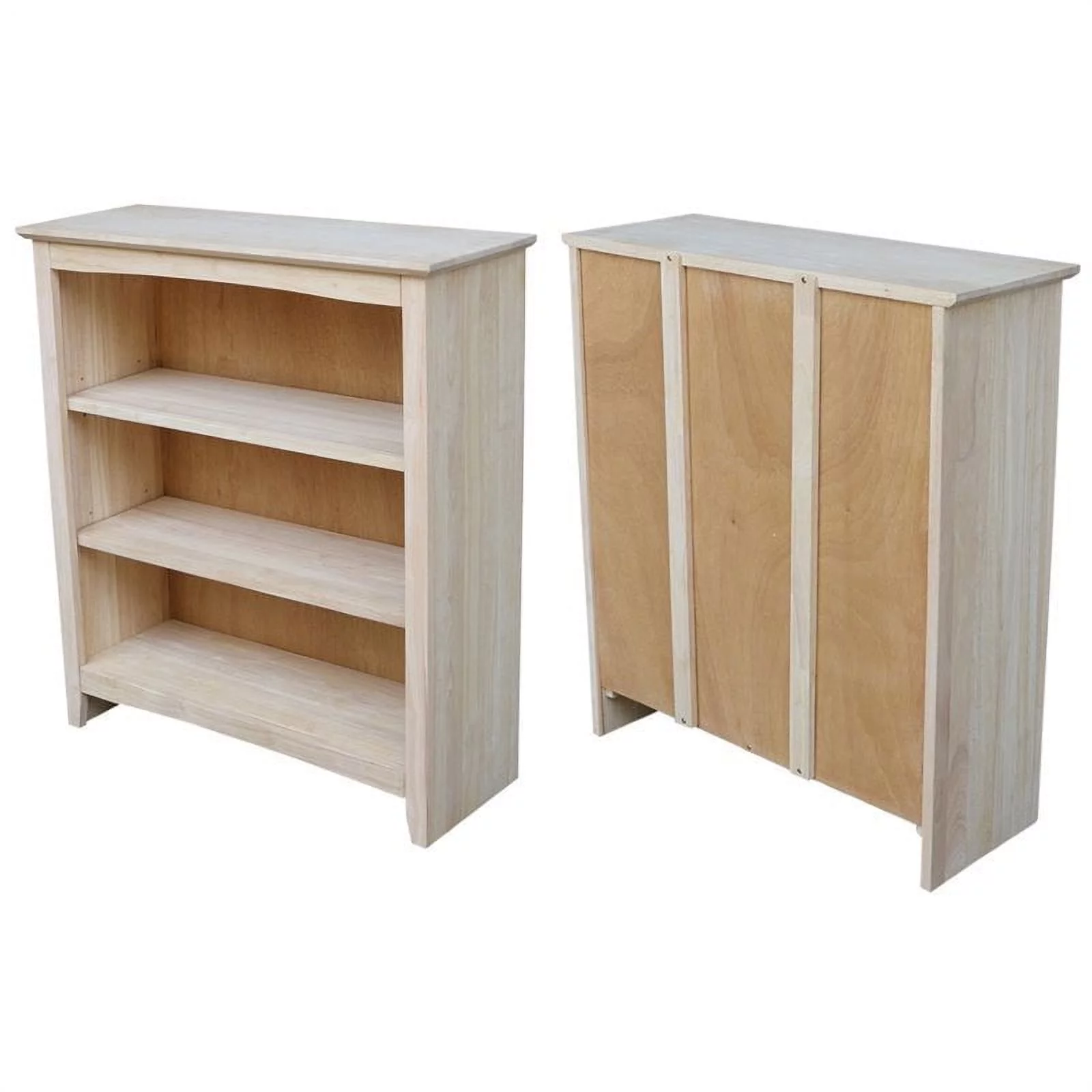 Pemberly Row Unfinished Solid Wood 36" Shaker 3 Shelf Bookcase with Two Adjustable Shelves - Curated Treasures Market