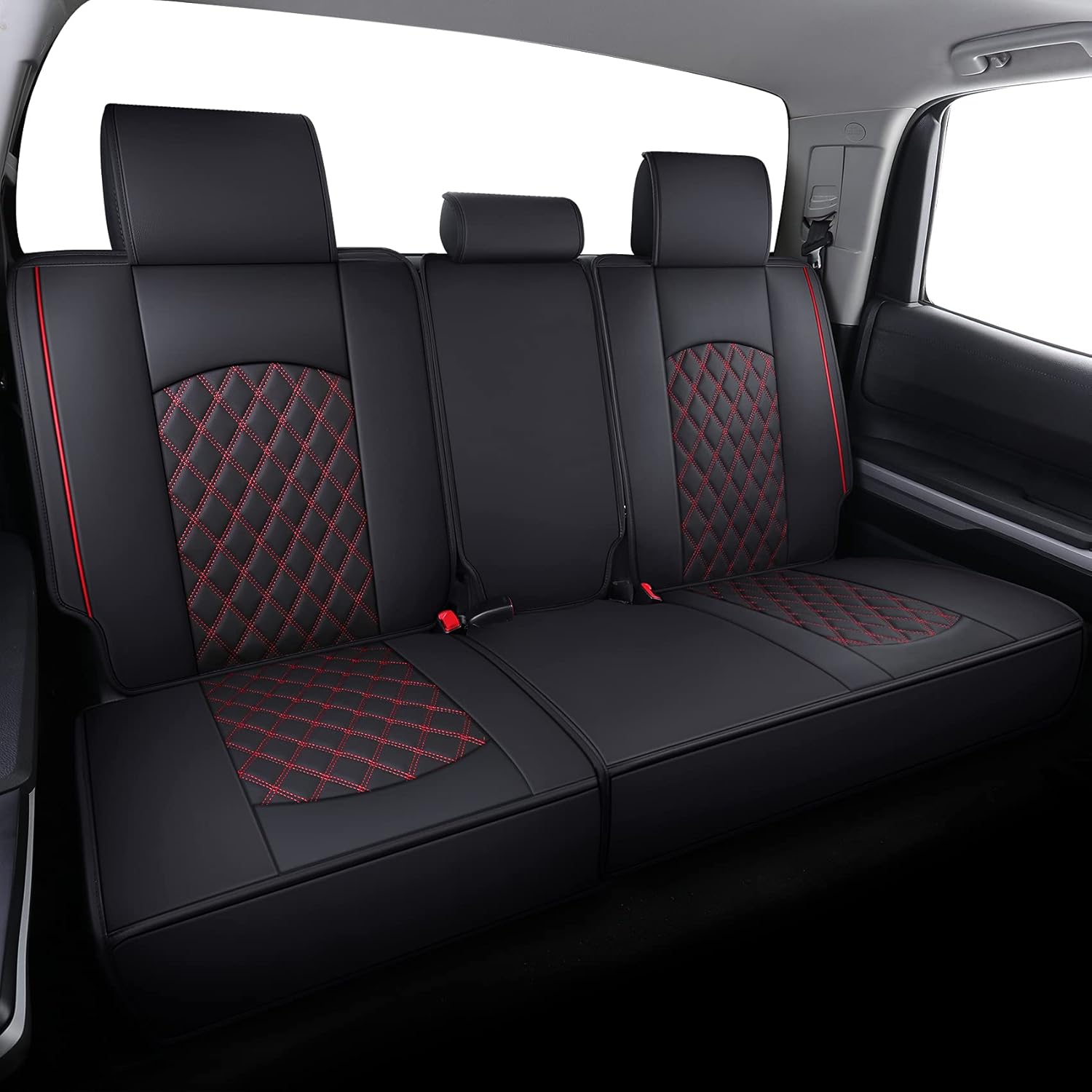 YIERTAI Seat Covers for Toyota Tundra Truck Custom Fit 2008-2022 Crewmax Double Cab Crew Cab Waterproof Leather Airbag Compatible Cushions(2 PCS Front only/Black-White)