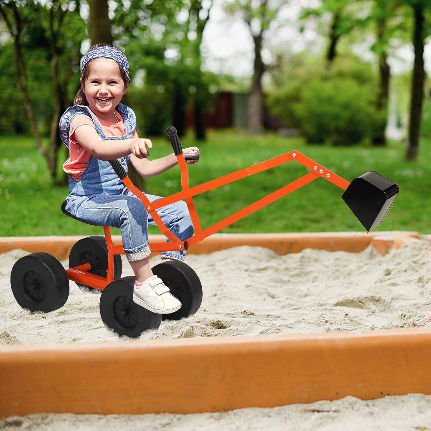 Kids Ride On Sand Digger Toy, Sandbox Digger Excavator Toys for Boys & Girls, Outdoor Construction Toys for Sand, Dirt, Snow and Beach, Orange