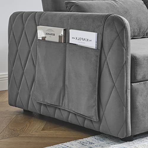 55" Modern Convertible Sofa Bed with Pull Out Bed - Velvet Loveseat Sofa Sleeper Sofa Couch Futon Sofa Bed Couch Chaise Lounge with 2 Detachable Arm Pockets, 2 Pillows for Living Room (Black)