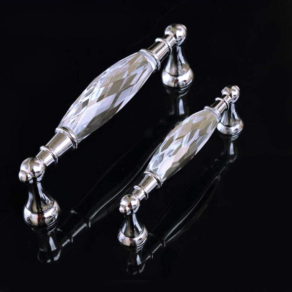 2 Pack MOOD.SC 3-3/4 in (96 mm) Center-to-Center Glass Dresser Drawer Handles Clear Pulls Knob Chrome Metal Silver Modern Crystal Cupboard Cabinet Handle Pull Bathroom Knobs (3.75 Style A)