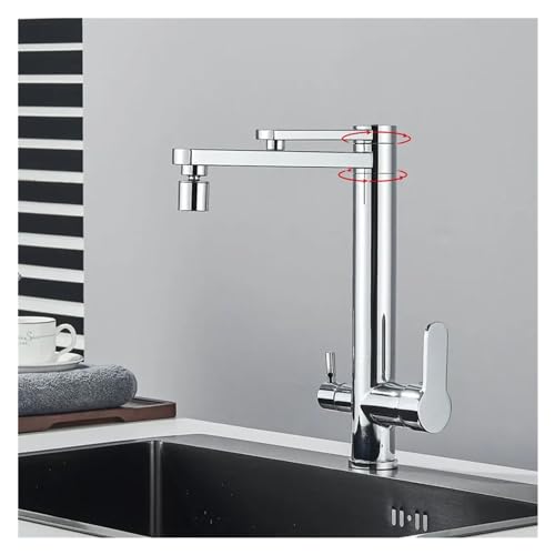 Chrome Kitchen Purified Faucets Dual Handles Cold Hot Water Mixer Crane Tap Filter 2 Spouts Rotation Tap,Faucet for Kitchen
