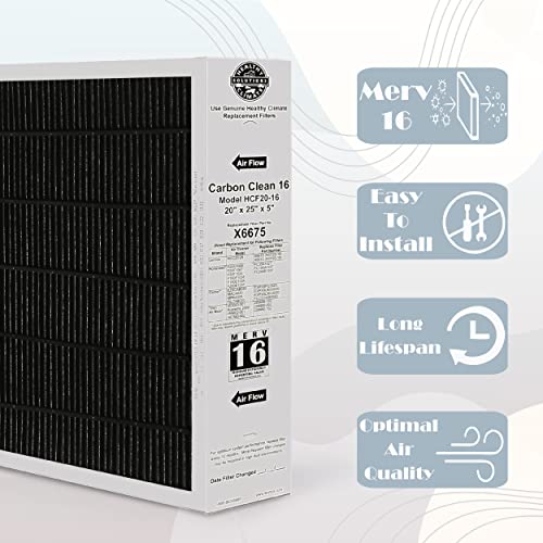 Lennox X6675 20x25x5 Air Filter, Merv 16 Carbon Clean Home Furnace Filter for HVAC system with Wholesalehome Cleaning Cloth Variation