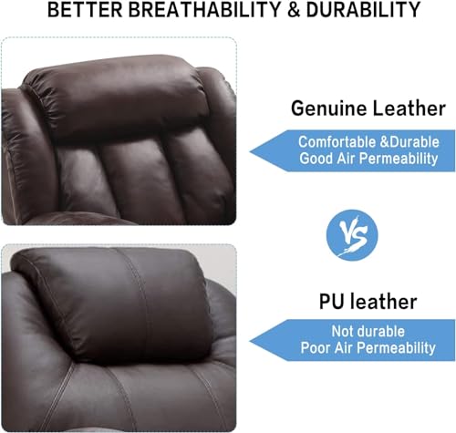 Genuine Leather Infinite Position Dual Motor Large Power Lift Chair Recliner for Elderly with Massage and Heating Lay Flat Electric Power Lift Recliner(Black)