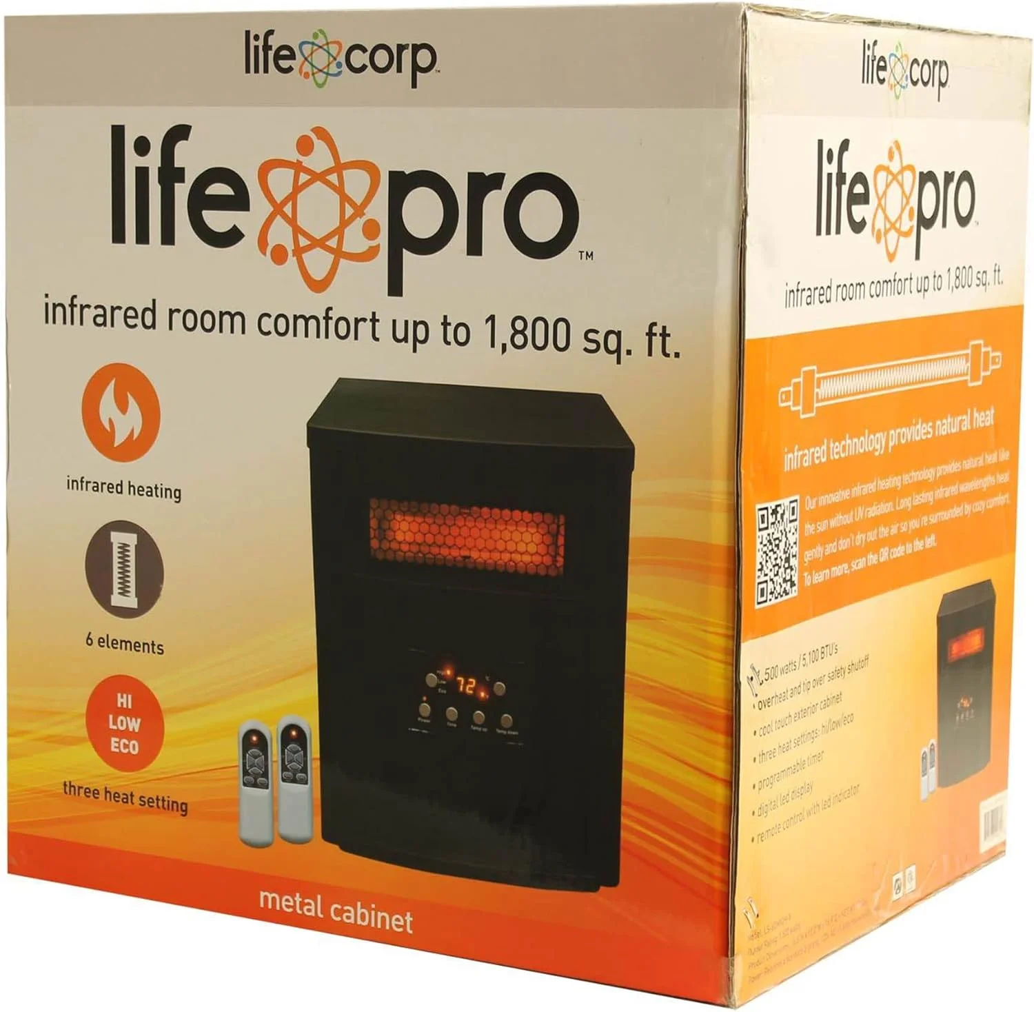 GEROBOOM 1500W Portable Electric Infrared Quartz Indoor Space Heater with 6 Adjustable Heating  and Remote Control  Black (2 Pack)