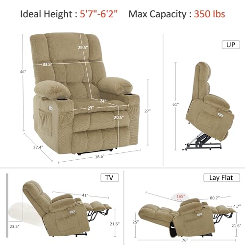 MCombo Dual Motor Power Lift Recliner Chair with Massage and Heat for Elderly People, Infinite Position, USB Ports, Cup Holders, Fabric 7890 (Medium-Regular, Burgundy)