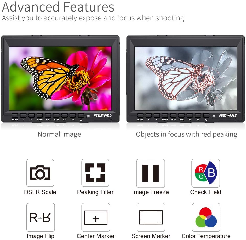 FEELWORLD FW759 7 Inch DSLR Camera Field Monitor HD Video Assist Slim IPS 1280x800 4K HDMI 1080p with Sunshade