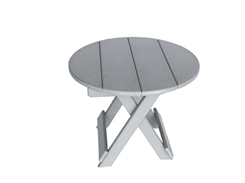 Round Outdoor Patio Side Table - Poly Folding Side Table - 22" Diameter Side Table for Your Adirondack Chairs (Weatherwood)
