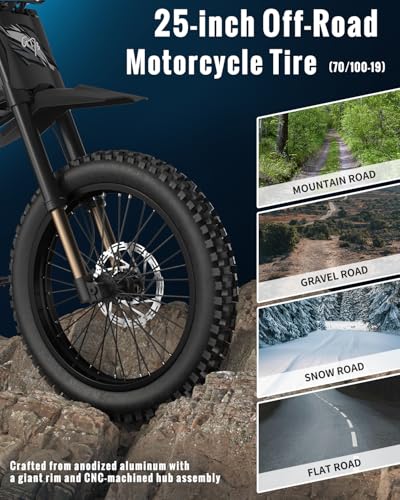 GT73 PRO/GT73 Electric Dirt Bike for Adults, 50MPH 60V 3000W / 37MPH 48V 2400W, 1747Wh/2160Wh Dual Battery Ebike Up to 85 Miles, 25" Motorcycle Tire, UL2849 All Terrain E Bike Full Suspension
