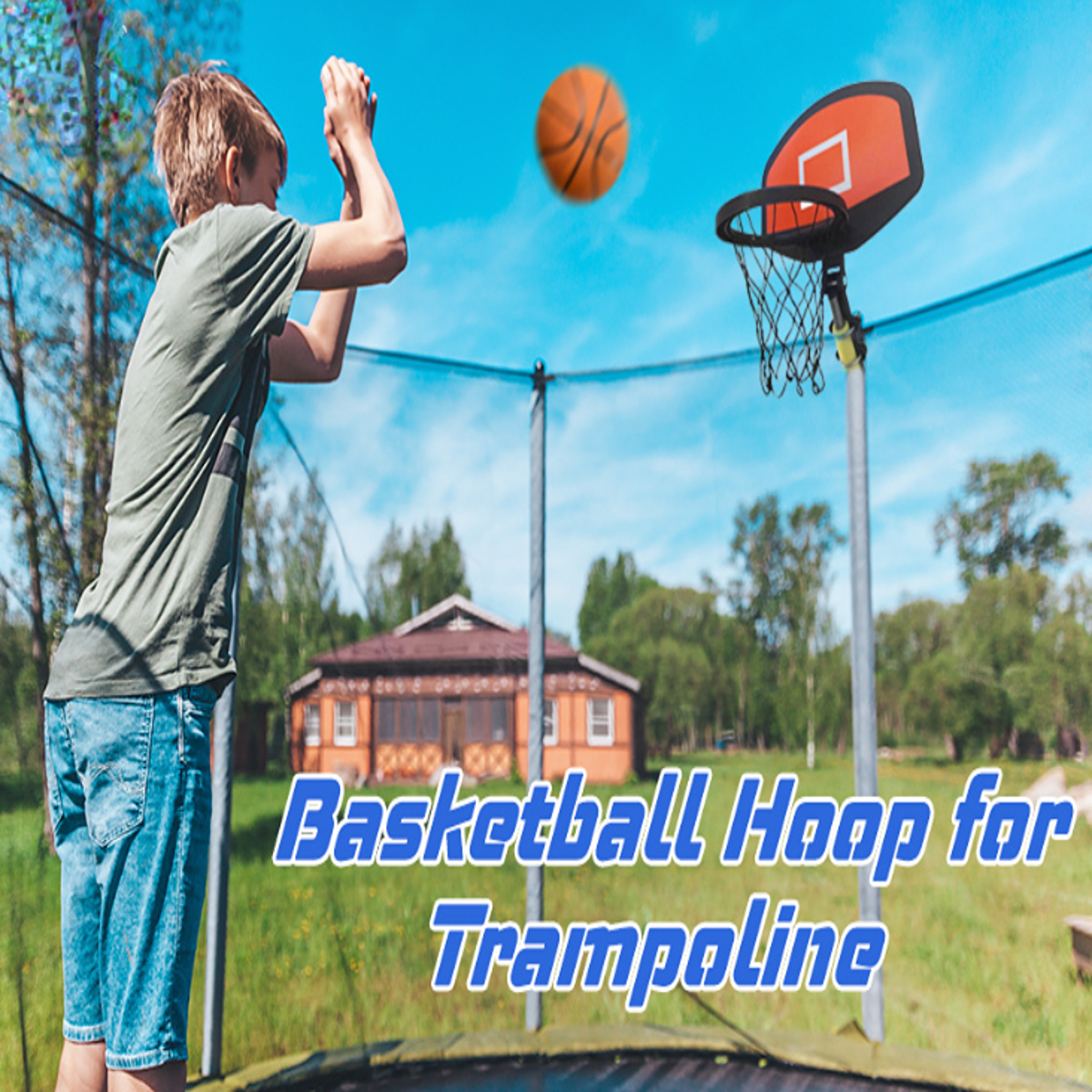 Basketball Hoop for Trampoline Basketball Backboard Toy Outdoor Sports Basketball Frame Trampoline Attachment for Curved Pole Outside Garden