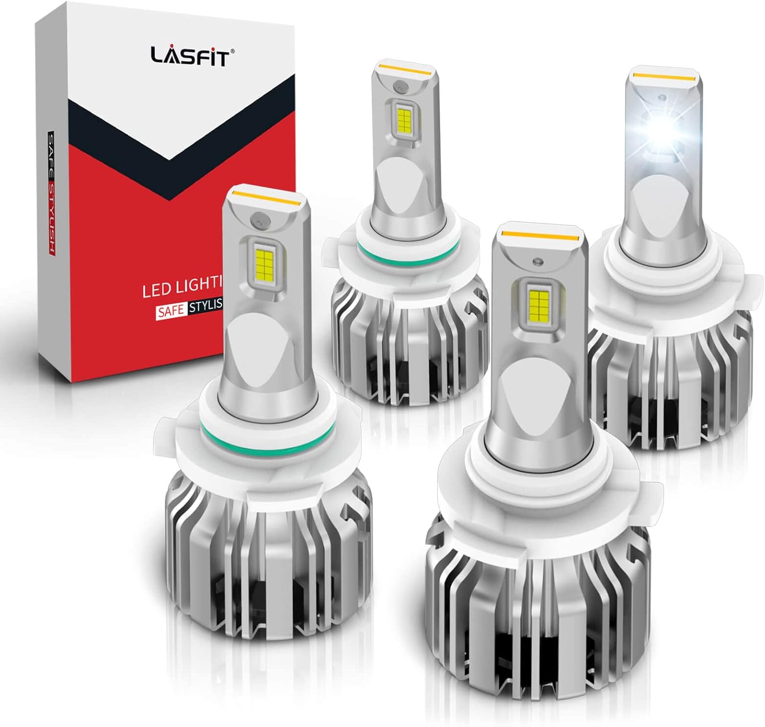 LASFIT 9005 9006 LED Bulbs Combo 10000 Lumens, HB3 HB4 LED Light Kit with 16 Upgrade LED Flip Chip, 6000K Cool White, Plug and Play Replacement Halogen, Canbus Ready, Pack of 4