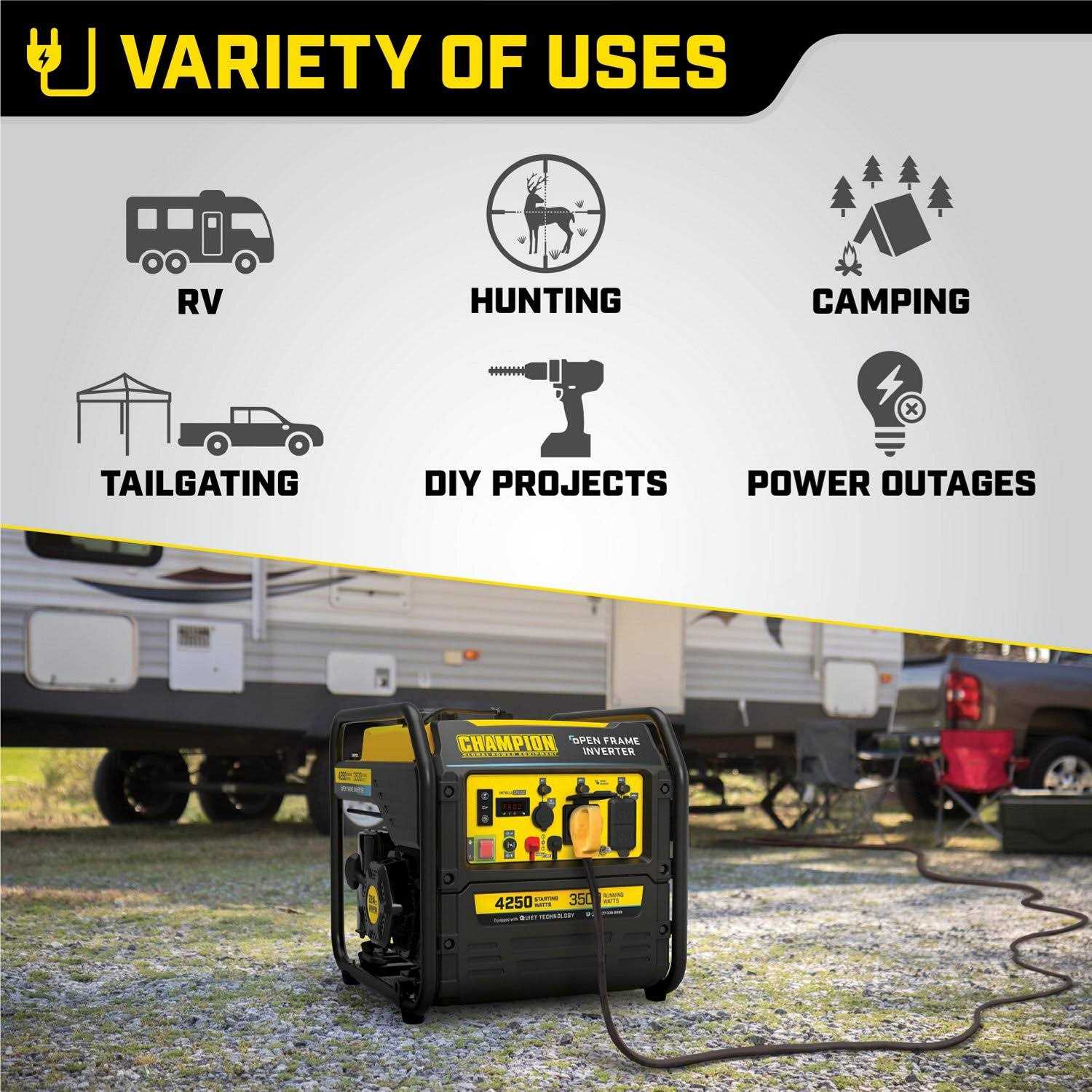 Champion Power Equipment 4250 Watt RV Ready Open Frame Inverter Generator with Quiet Technology 200954 - Shop Hardware Tools Online Store