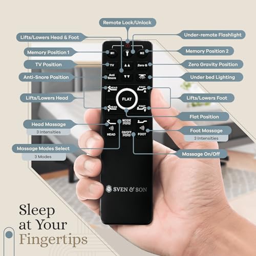 Sven & Son Classic Adjustable Bed Base Frame + 14 inch Hybrid Spring Matt Medium Soft, Head and Foot Lift, Massage, Under-Bed Lights, USB, Memory Positions, Zero Gravity, Wireless Remote - Full