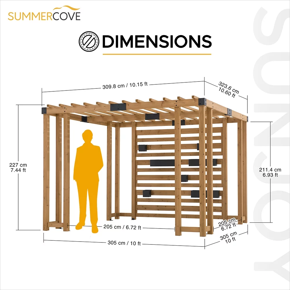 Sunjoy Sophia Outdoor Patio 10.5 ft. x 10 ft. Cedar Wood Pergola with Adjustable Hanging Planters