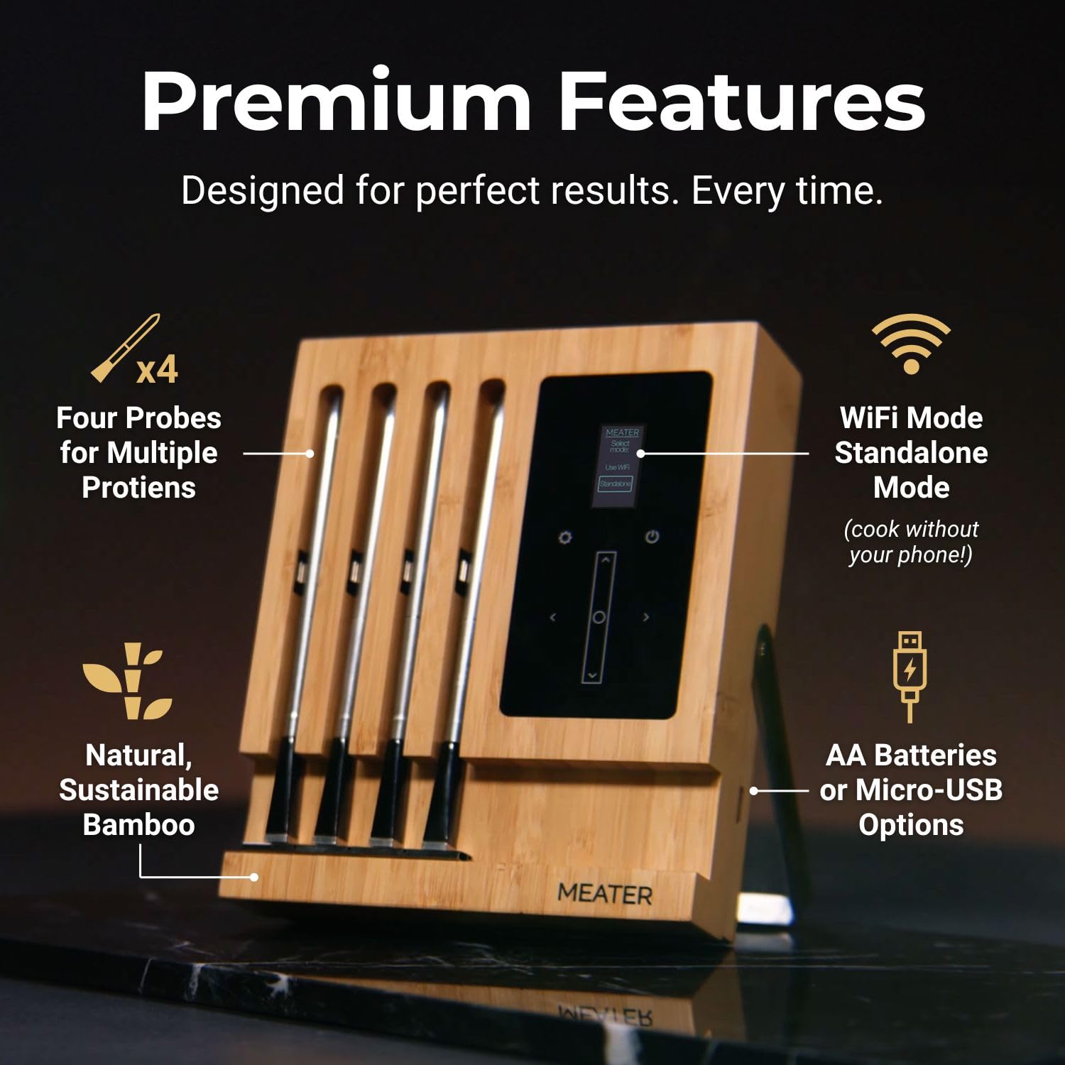 MEATER Block: 4-Probe Premium WiFi Smart Meat Thermometer | for BBQ, Oven, Grill, Kitchen, Smoker, Rotisserie | iOS & Android App | Apple Watch, Alexa Compatible | Dishwasher Safe