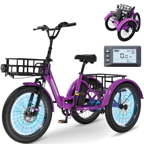 MOONCOOL Electric Tricycle for Adults, 500W/750W 48V 20" Folding Electric Trike Peak Power 1100W, 3 Wheels Electric Bicycle, Aluminum Frame Electric Tricycle with Large Basket and Removable Battery