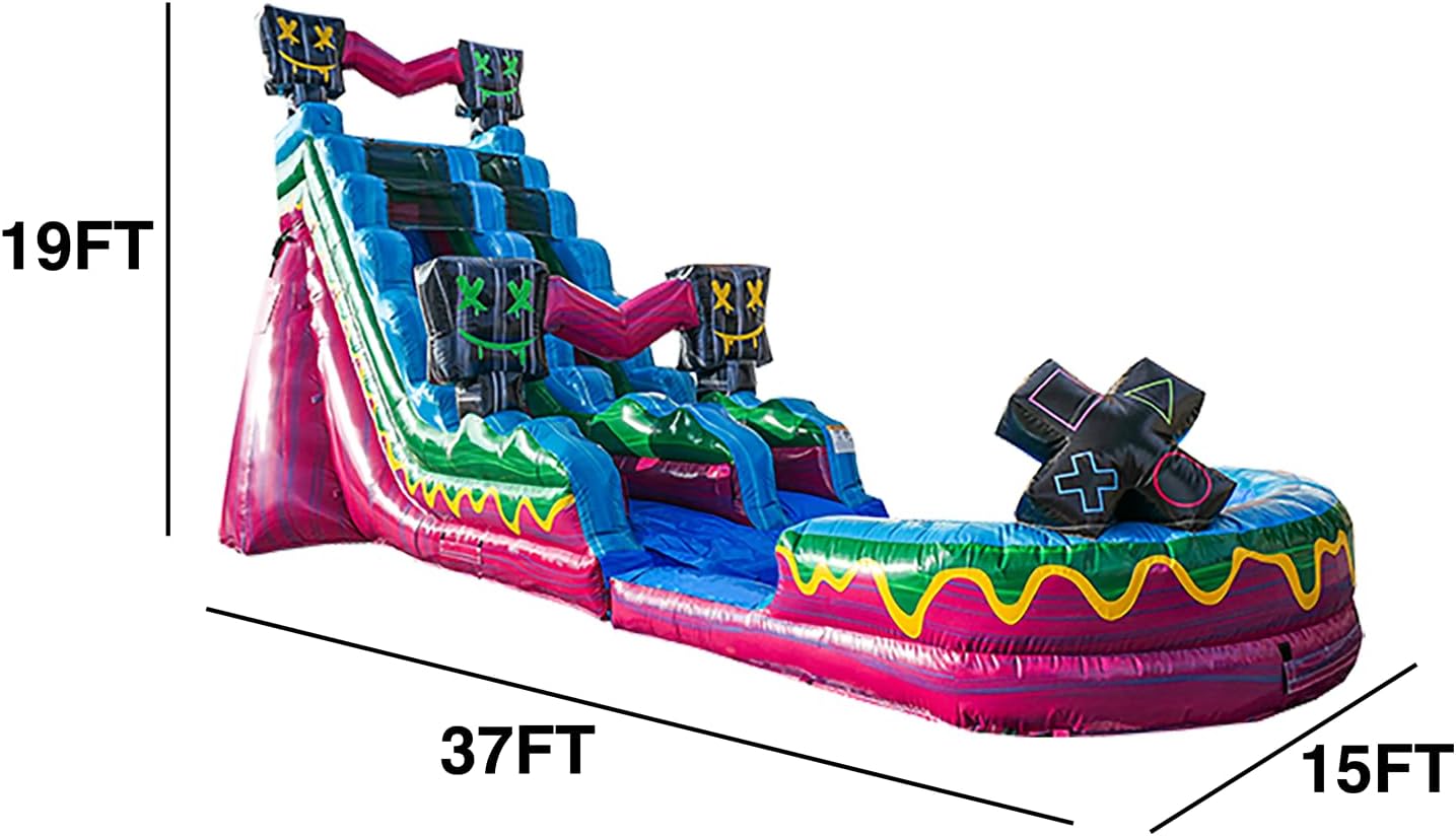 JumpOrange 19’ Level Up Water Slide with Detachable Deep Pool for Kids and Adults (with Blower), Commercial Grade, Outdoor Inflatable, Summer, Wet Dry Slide, Rental Quality