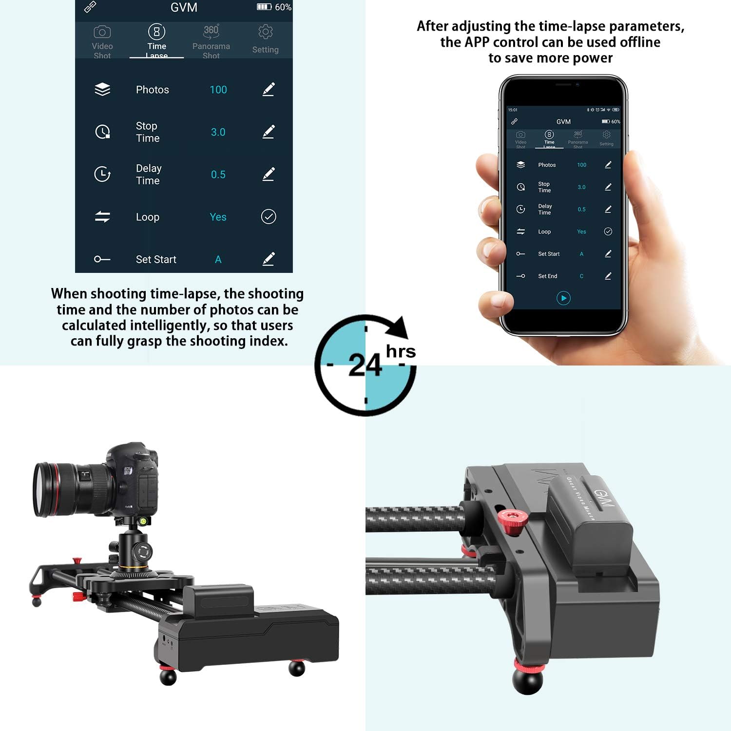 GVM Motorized Camera Slider,31 APP Control Carbon Fiber Dolly Rail Camera Slider with with Motorized Time Lapse and Video Shot Follow Focus Shot and 120 Degree Panoramic Shooting